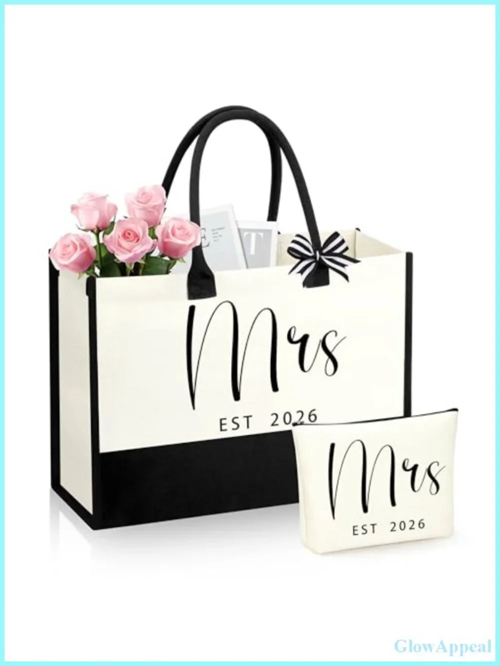 Mrs Tote Bag & Makeup Bag Bridal Shower Gift Set Cotton Canvas